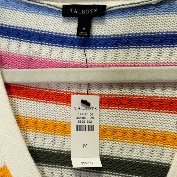 NWT Talbots Ribbed Cotton Knit Oversized Relaxed Cardigan Sweater Multi Stripe M - Picture 7 of 12